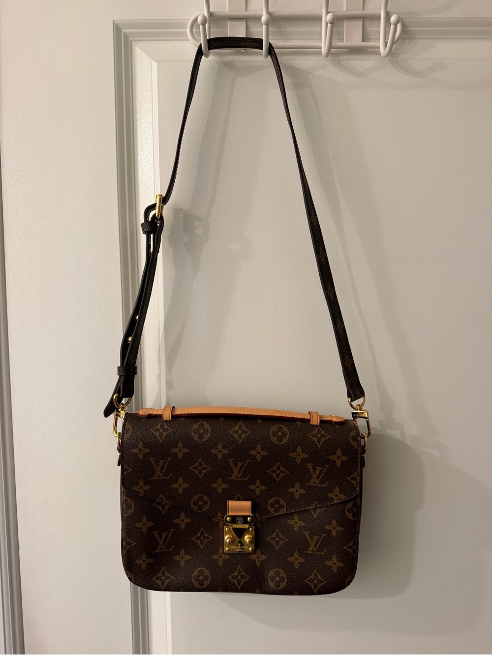 Brown Monogram Canvas Crossbody Bag with Leather Trim